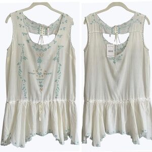 Free People NWT Dainty Boho Ivory Cotton Sleeveless Embroidered Lace Tunic S